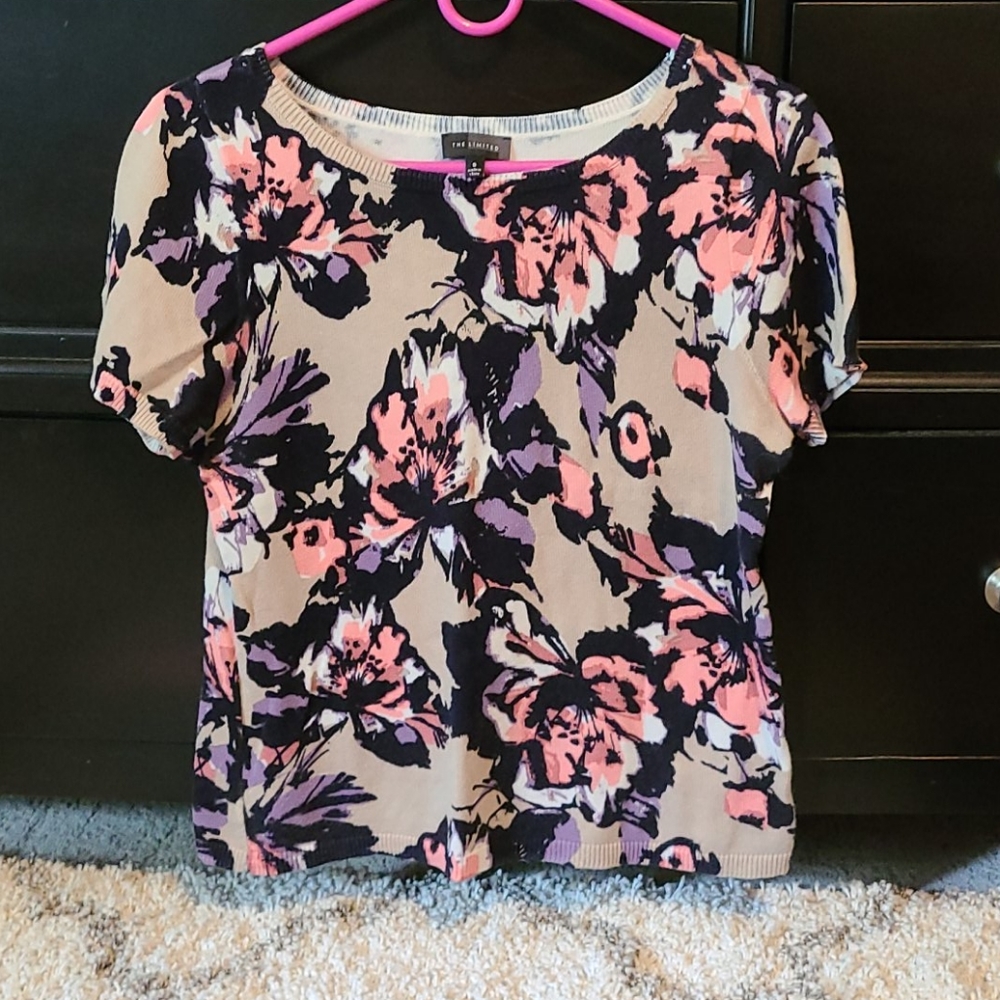 The Limited Floral Crew Neck Sweater - Pink and Black